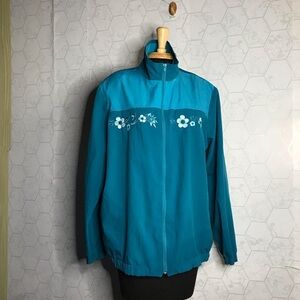 vintage Blair blue jogging tracksuit jacket with embroidered floral detail
